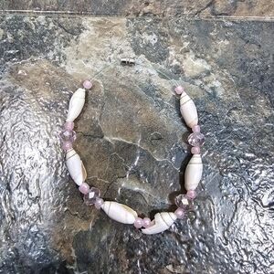 homemade sea shell bracelet with pink beads